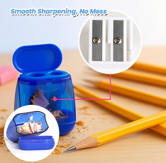 Pencil Sharpener Set – 4 Dual Hole Manual Sharpeners + 4 Pencil Top Erasers - Image 3