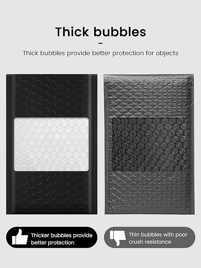 GSSUSA Black Bubble Mailers 6x10 Small Padded Envelopes 1000 Pack, Strong - Image 7