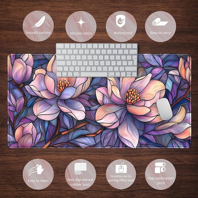 Floral Desk Mat Gaming Large Mouse Pad Desk Keyboard Pad, Long Computer Mat - Image 6