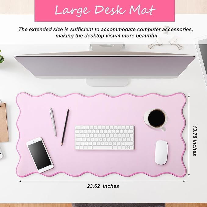 Hahafelt Scalloped Desk Mat Large Desk Pad Cute Coquette Table Mat Back to - Image 2