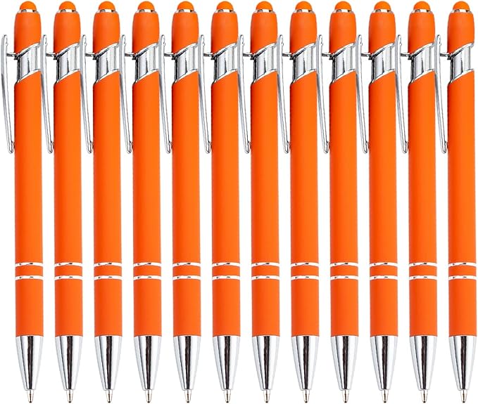 Pasisibick 12-Pack Orange Ballpoint Pens - 2 in 1 Metal Stylus by PASISIBICK