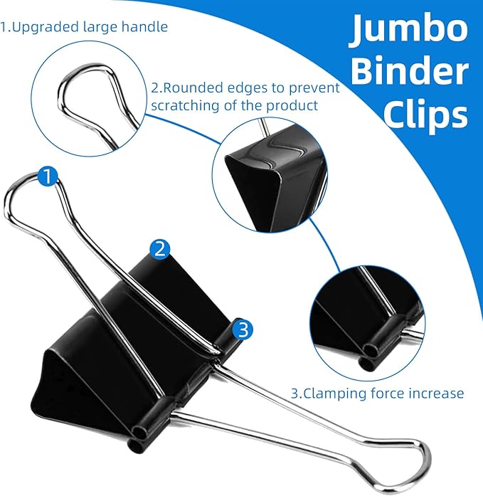 Jumbo Binder Clips 3 inch, 75mm Width, 6 Pack Extra Large Binder Clips - Image 2