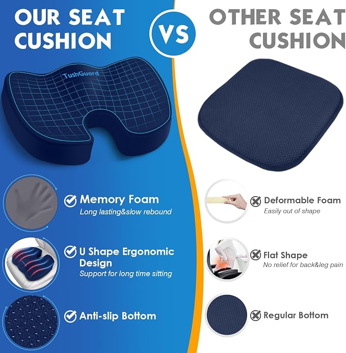 TushGuard Seat Cushion for Office Chair Memory Foam Non-Slip Cushion Back - Image 4
