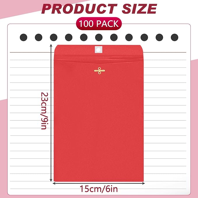 Geyee 100 Pcs Clasp Manilla Envelopes 6 x 9 Inch Gummed Colored Envelopes - Image 2