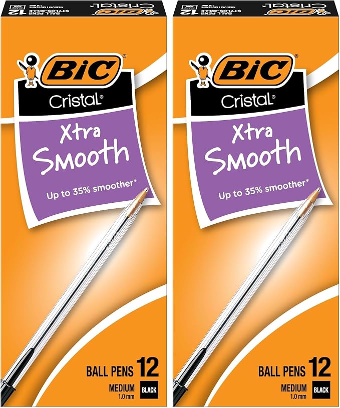 BIC Cristal Xtra Smooth Black Ballpoint Pens, Medium Point, Extra Smooth and by BIC