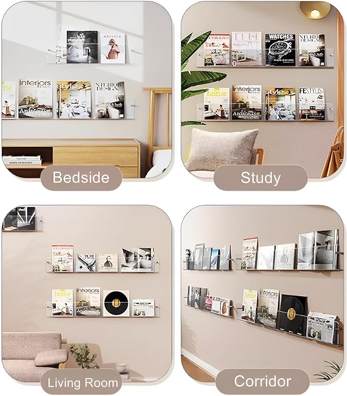 4-Pack 24" Acrylic Magazine Holder Vinyl Records Holder, Wall Display Floating - Image 3