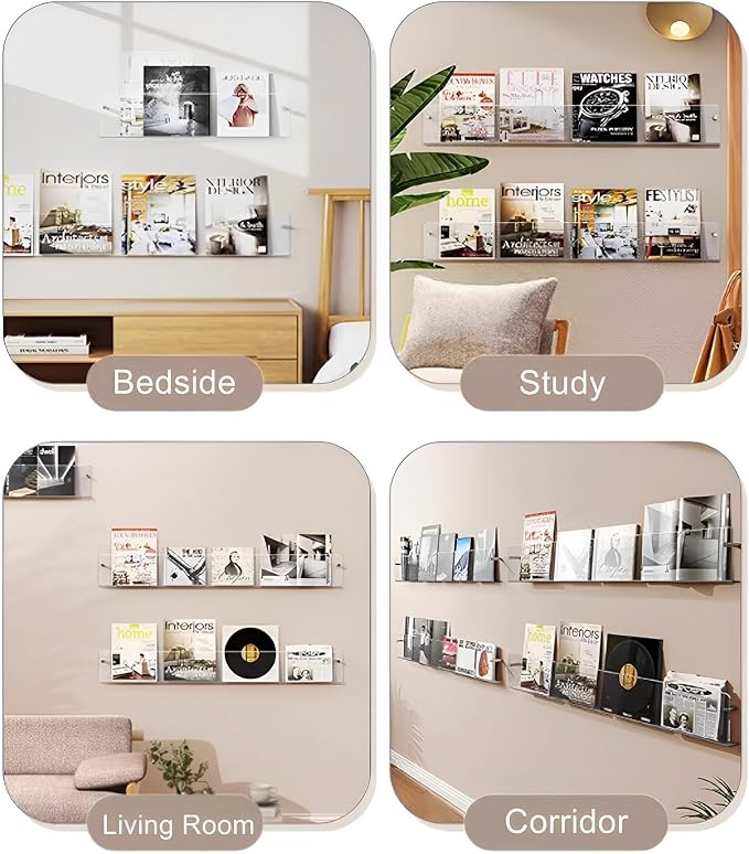 4-Pack 36" Acrylic Magazine Holder Vinyl Records Holder, Wall Display Floating - Image 6