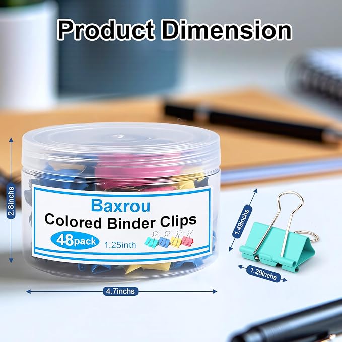 Colored Binder Clips, Medium Binder Clip 1.25 Inch - Image 2