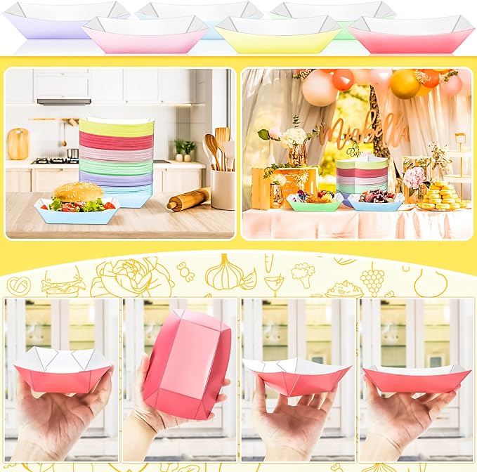 150 Pack Colorful 1Lb Paper Food Boat Trays Disposable Paper Boat Plates - Image 5