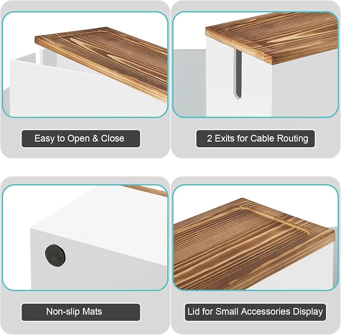 Bivvclaz Large Cable Management Box, Wooden Cord Organizer Box - Image 4