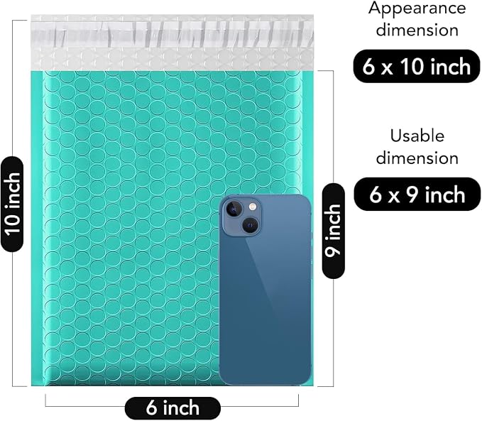 Fuxury Bubble Mailers 6x10“ 3000 Pack Teal Padded Envelopes Usable Size 6x9" - Image 2