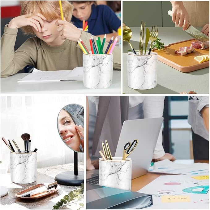 Pen Holder for Desk Cute, Modern Marble Desk Organizer, Durable Ceramic Pencil - Image 2