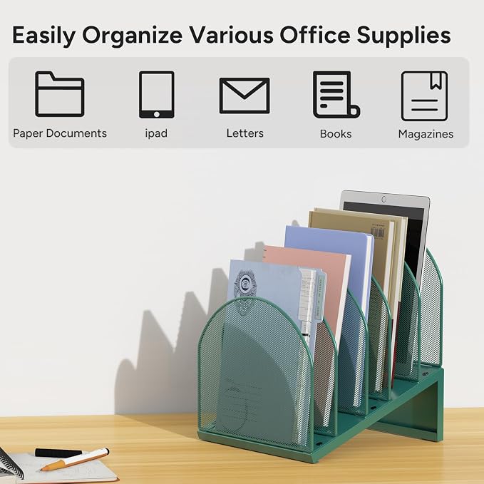 5-Section Desk File Organizer, Metal Mesh Folder Organizer - Image 7