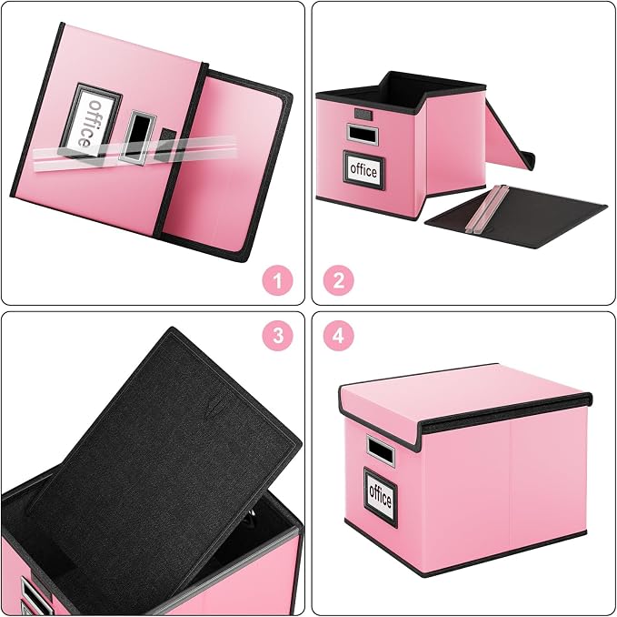 File Organizer Box with Lid, Collapsible Leather File Folder Organizer - Image 7