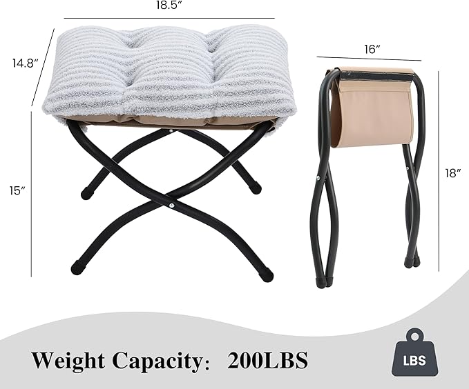 15" Folding Ottoman, Foldable Footrest Stool, Portable Small Foot Stool - Image 3