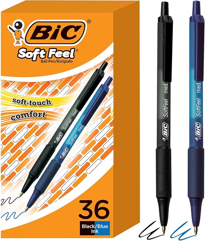 BIC Soft Feel Retractable Ballpoint Pen, 1.0 mm Medium Point, Bulk School by BIC
