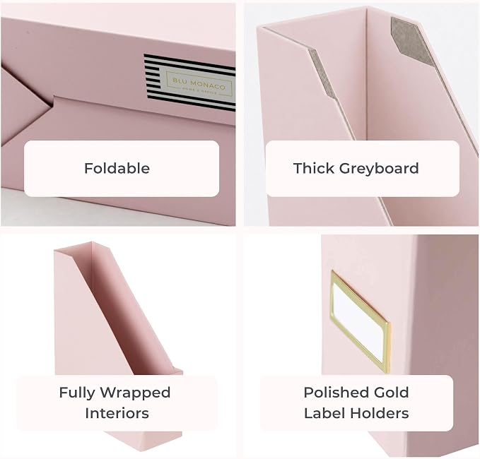 BLU MONACO | Cardboard Magazine File Holder Set of 6 Pink | Vertical Magazine - Image 8