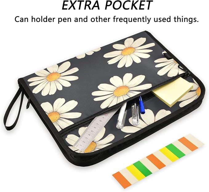 Black Daisy Corn Poppy Accordion File Organizer Expanding Document Folder - Image 2