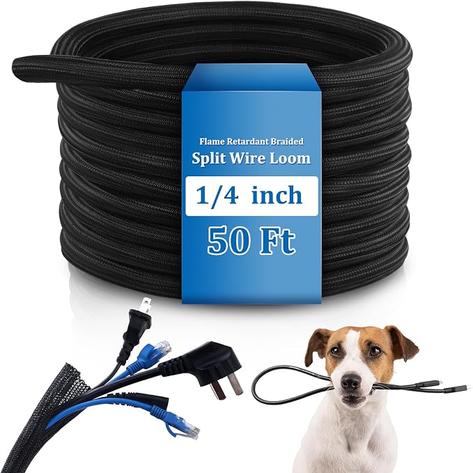Pangda 50ft Split Wire Loom Tubing Flame Retardant Braided Cable Sleeve Split - Image 8