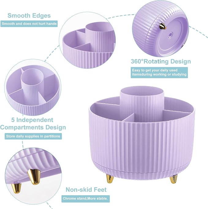 Cayxenful Pencil Holder For Desk, 5 Slots 360°Degree Rotating Desk Organizers - Image 5