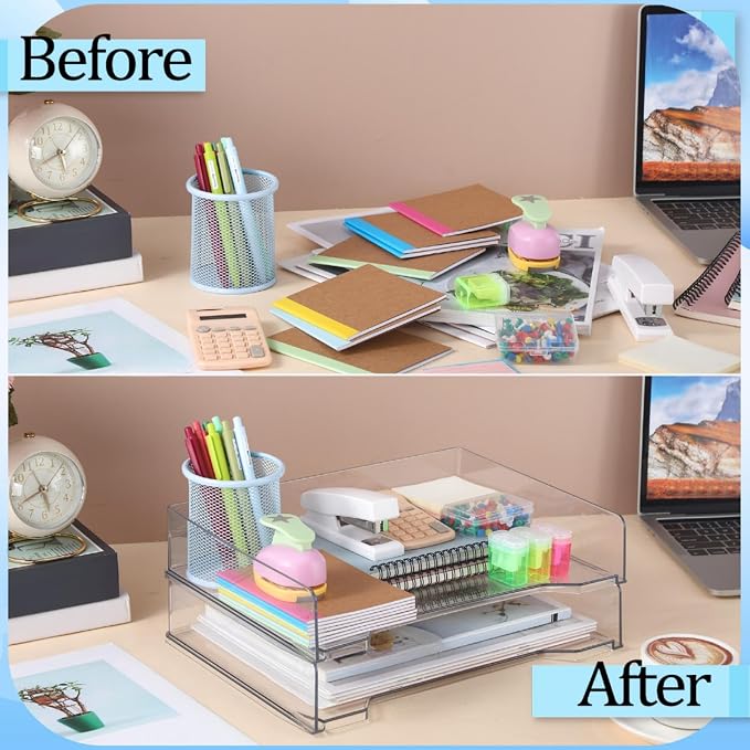 DoubleFill 2 Pcs Stackable Letter Tray Rectangular Plastic Desk Organizer 13 x - Image 5