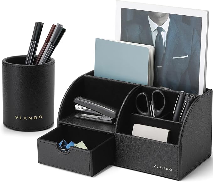 VLANDO Office Desk Organizer Leather Desktop Organizer Caddy by VLANDO