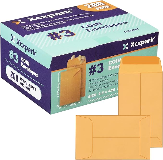 Xxcxpark 200PCS #3 Coin Envelopes 2.5x4.25 inches Brown Kraft Envelopes Classic by Xxcxpark