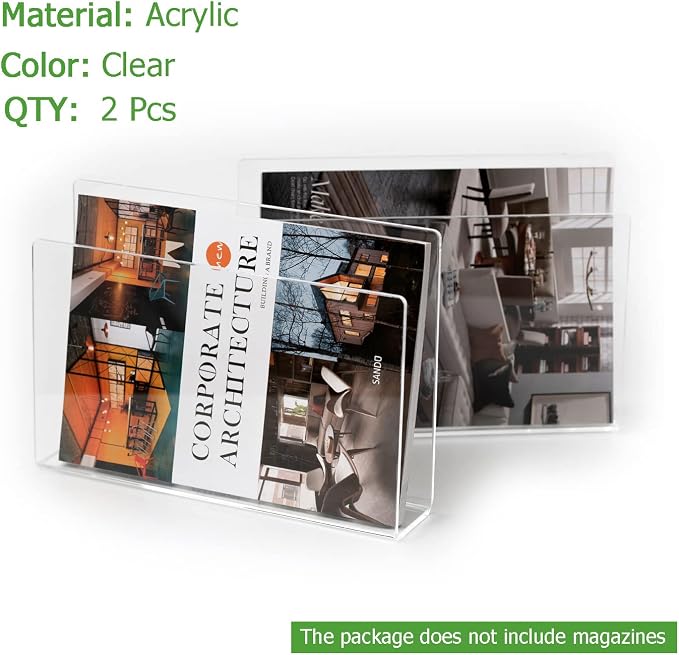 2 Pcs Magazine Holder, Wall Mount Clear Acrylic Magazine Rack, Organizer Folder - Image 3