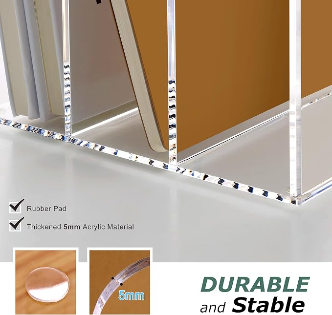 SANRUI Acrylic Magazine Holder Desk Organizer Workspace Sorters，Clear Bookend - Image 4