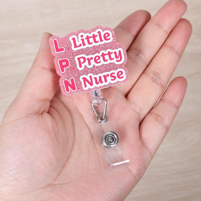 Pink LPN Little Pretty Nurse Badge Reel, Cute Retractable ID Badge Holder - Image 2