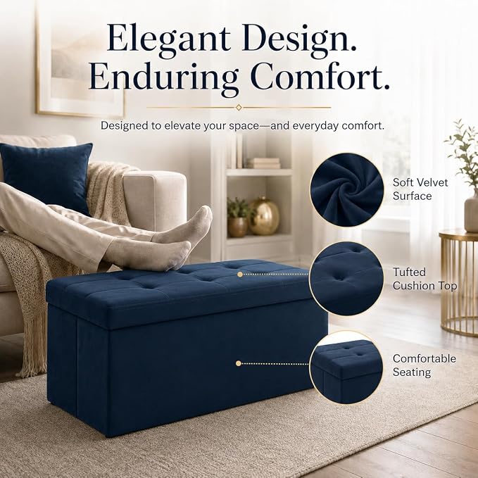 ALASDO 30 Inch Folding Storage Ottoman Bench - Image 3