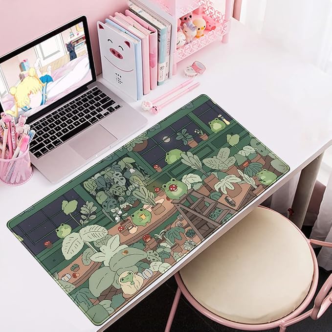 Cute Frog Mouse Pad Desk Pad Kawaii Green Desk Decor Mat, Large Gaming Mouse Pad - Image 5