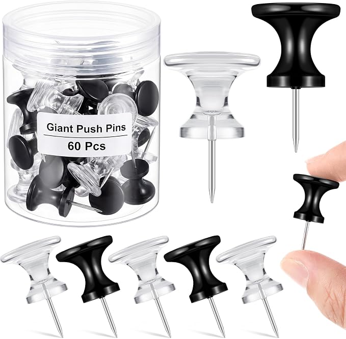 Outus 60 Pcs Giant Push Pins Jumbo Tacks 1/1.8inch Plastic Head by Outus