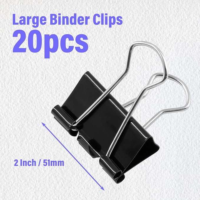 20 Pack Extra Large Binder Clips Black Paper Clips, 2 Inch / 51mm Huge Binder - Image 3