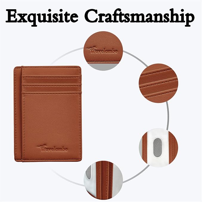 Travelambo Front Pocket Minimalist Leather Slim Wallet RFID Blocking Medium Size - Image 6