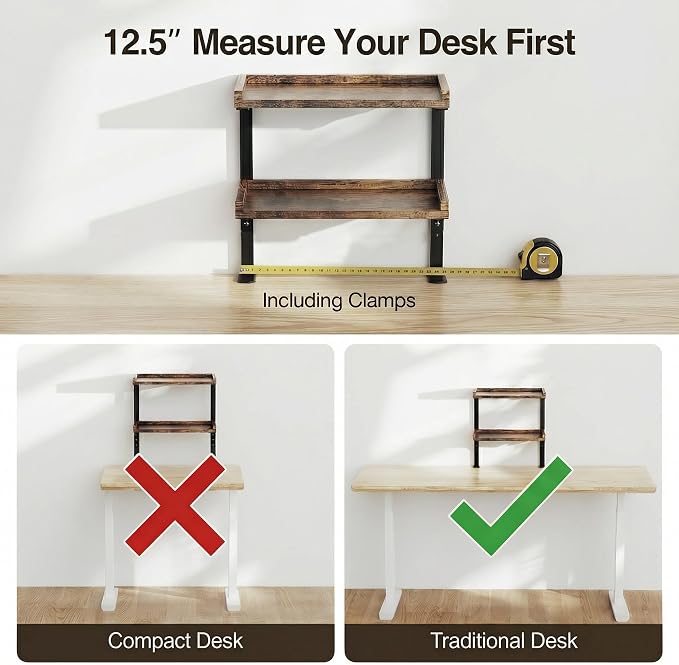Clamp On Desk Shelf 2-Tier, 12.5 inche Wood Shelving Unit - Image 8