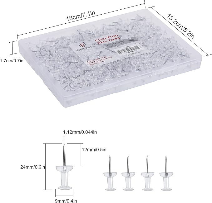 PAPERPAL 280 Clear Push Pins for Cork Board, Pushpins for Office School & - Image 2