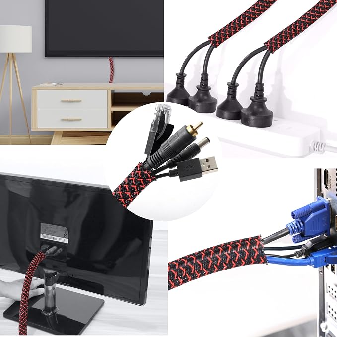 10ft - 1/2 inch Braided Cable Management Sleeve Cord Protector - Self-Wrapping - Image 5