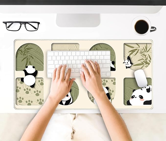 Cute Kawaii Panda Desk Mat Large Beige Mouse Pad XXL Mouse Pad Keyboard Mat - Image 3