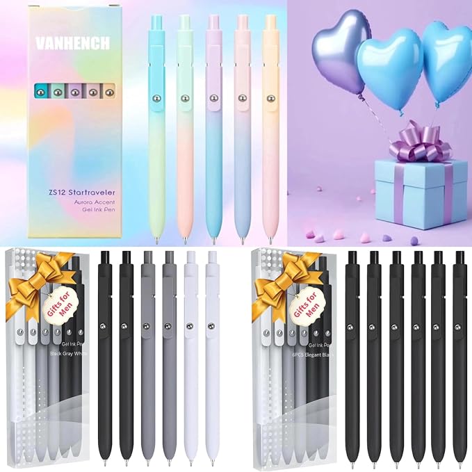 Vanhench 6Pcs Gel Pens, 0.5MM Black Gel Ink Pen Fine Point Smooth Writing Pens - Image 7