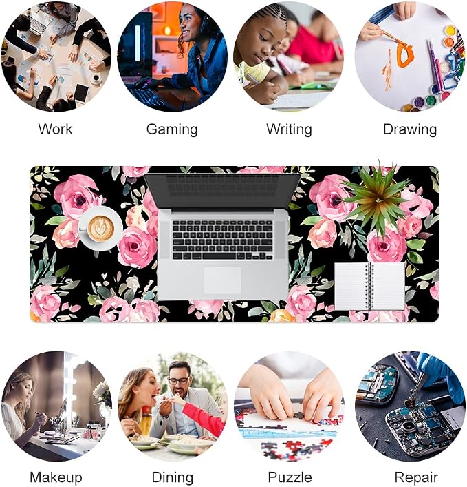 QiyI Large Mouse Pad, Floral Desk Mat - Image 7