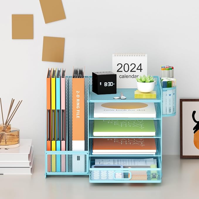 Marbrasse Desk Organizer with File Holder, 5-Tier Paper Letter Tray Organizer - Image 3