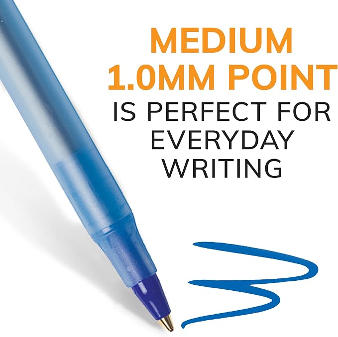 BIC Round Stic Xtra Life Blue Ballpoint Pens, Medium Point, Flexible Round - Image 3