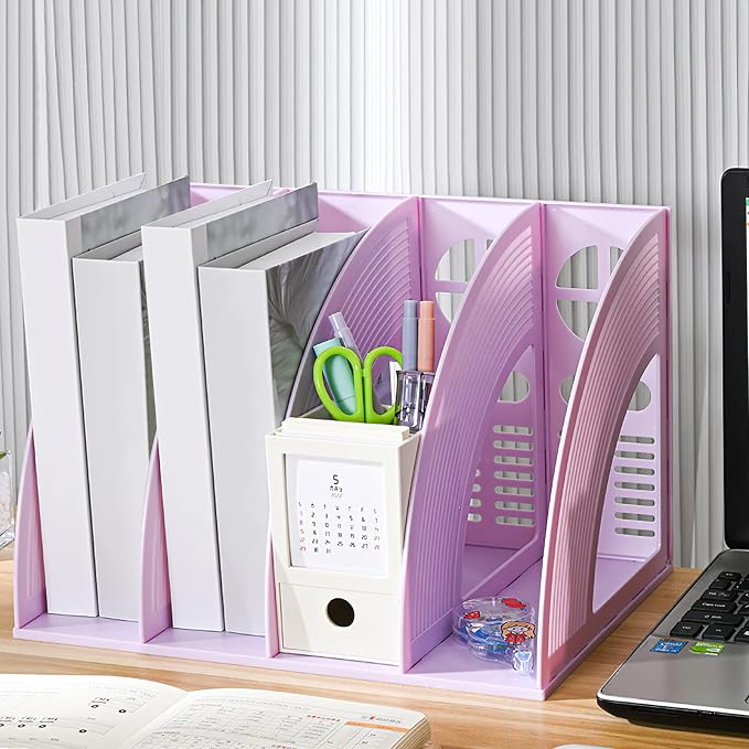 SAYEEC Sturdy Magazine Holder 4 Compartments Plastic Desktop File Organizer - Image 7