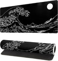 Japanese Sea Wave Gaming Mouse Pad 27.6x11.8 Inch Anime Black Large Mousepad by Siski