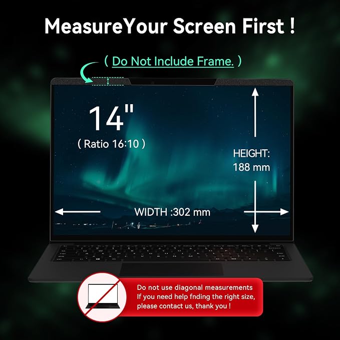 Magnetic Laptop Privacy Screen 14 Inch 16:10 Aspect Ratio Anti-Glare Blue Light - Image 2