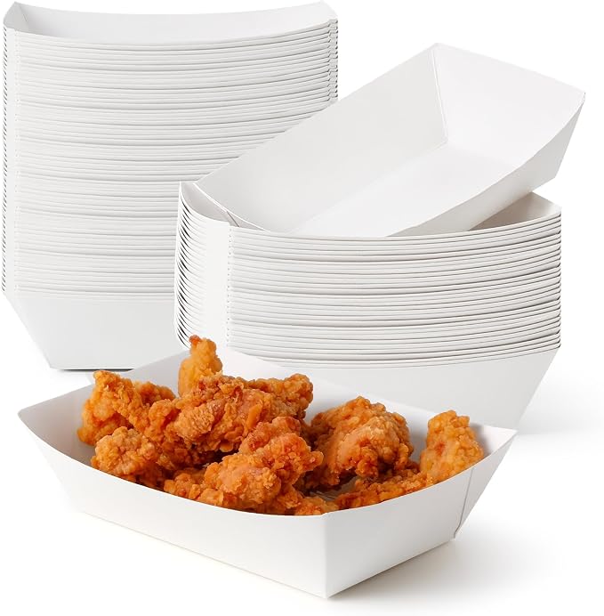 Fit Meal Prep [125 Pack 2 lb Paper Food Trays Heavy Duty Disposable Food Boats by FMPBRANDS