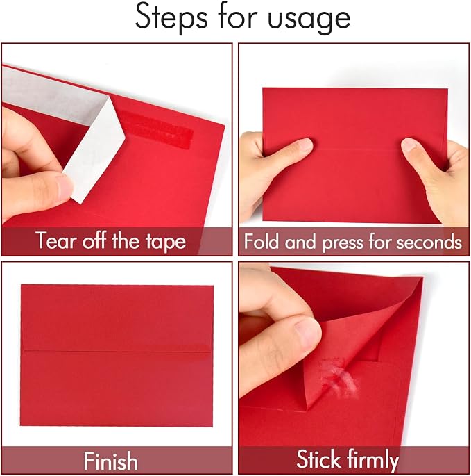 100 Pack A2 Red Envelopes Self Sealing Adhesive Perfect - Image 5