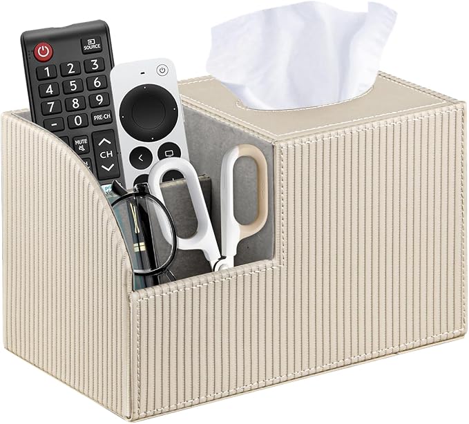 Square Tissue Box Cover with Storage, PU Leather Cube Tissue Box Holder by Thelittlebeautyoflife