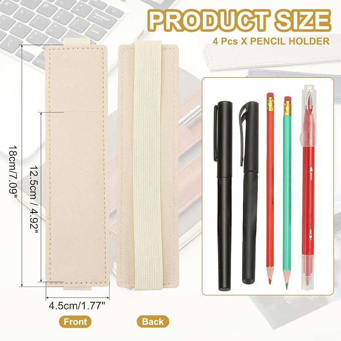 PATIKIL 4Pcs Elastic Notebook Pen Holder, Adjustable Hold 2 Pen Holder PU - Image 2